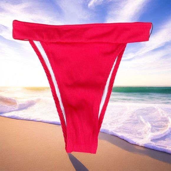 NWT New Zaful Red Criss Cross Back Cheeky Ribbed Bikini Swim Set Bottom & Top XS - Picture 9 of 12